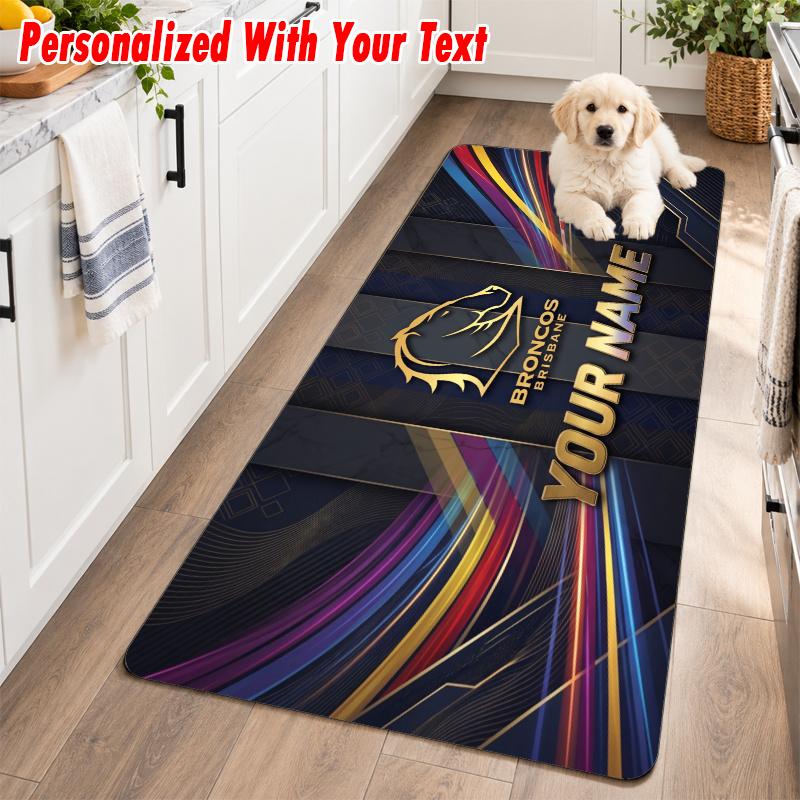Brisbane Broncos Custom Name Flannel Rug Kitchen Mat Non Slip Floor Carpet Personalized Home Decor