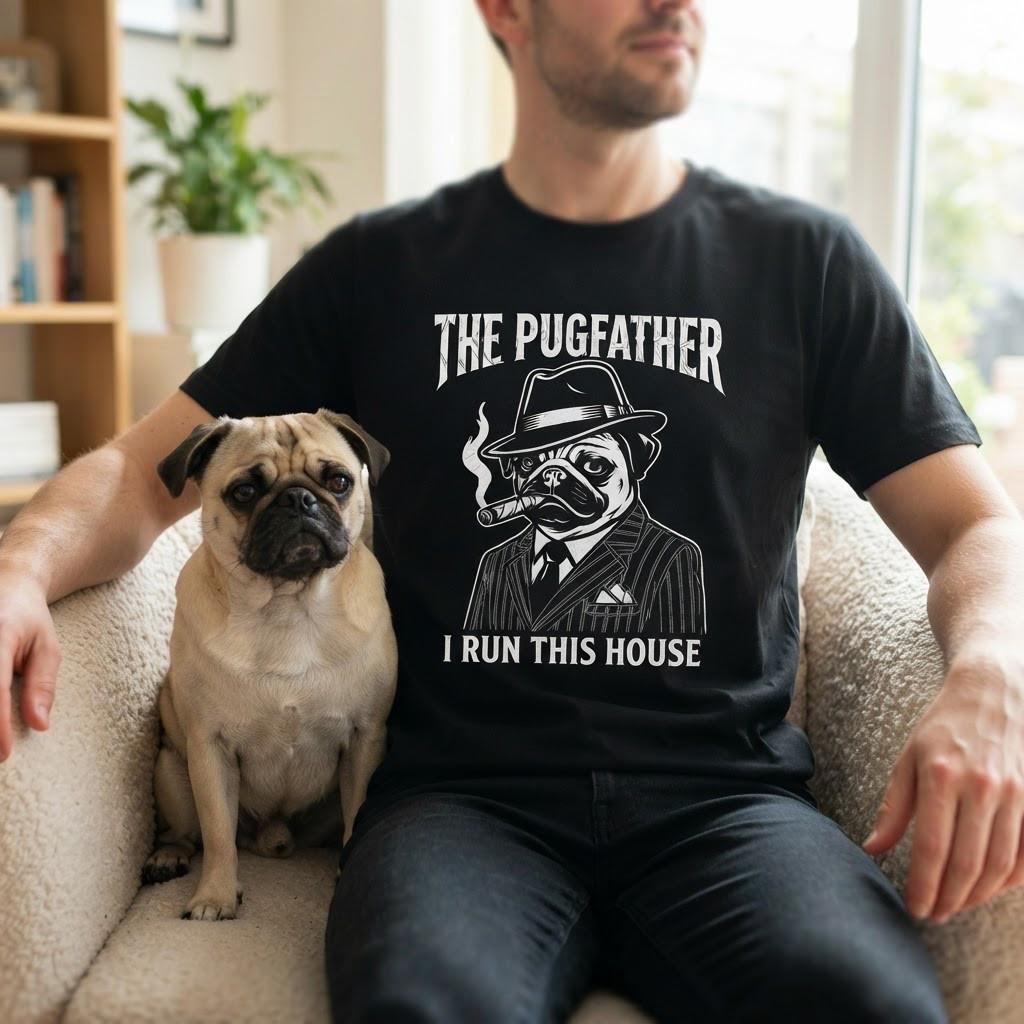 Pugfather T-Shirt Funny Pug Dad Gift Mafia Dog Lover Men Women Tee S-3XL XL