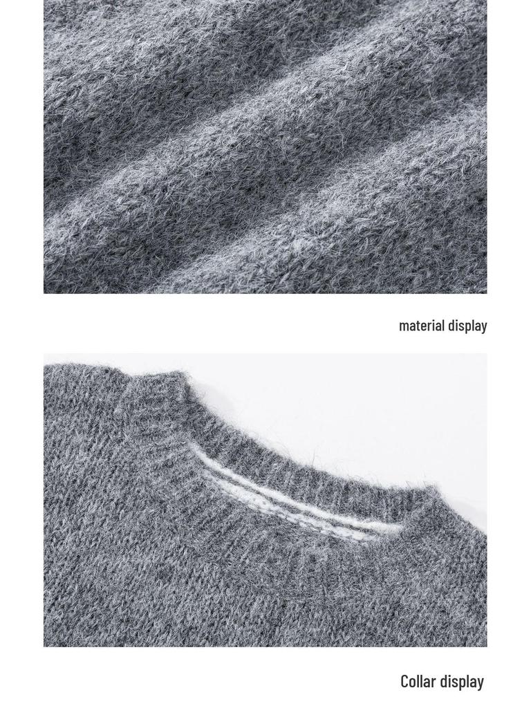 Women's Gray Crew Neck Sweater: 2025 Autumn/Winter New Design, Lazy Style, Loose Knit Pullover Top