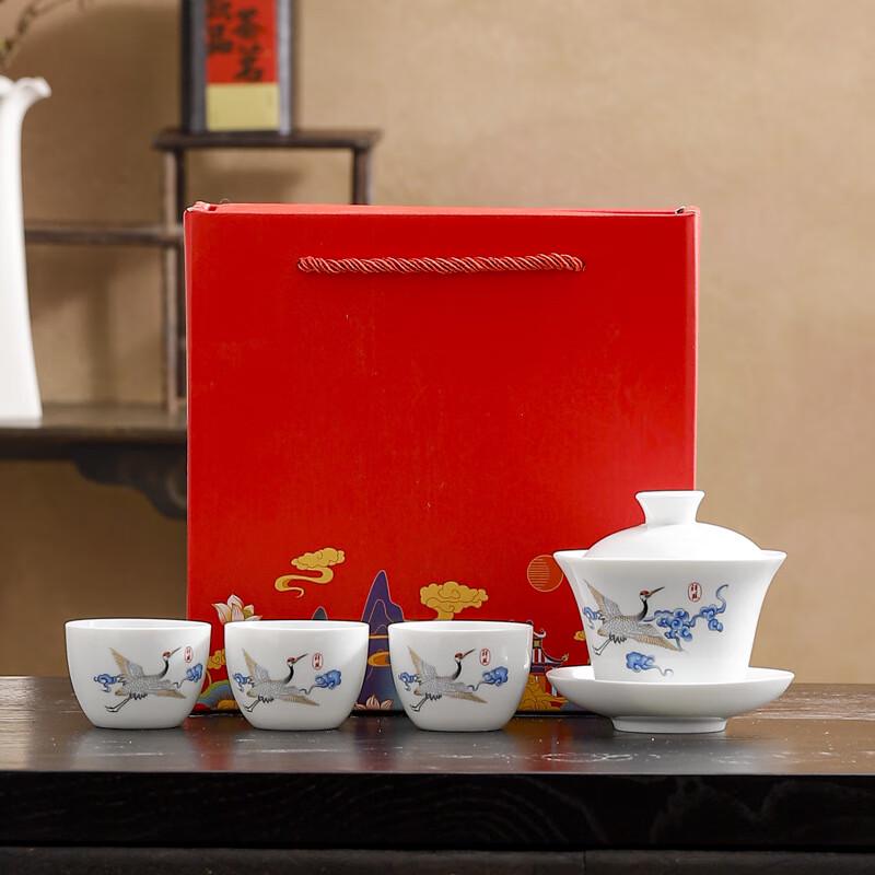 Chinese Auspicious Crane Ceramic Kung Fu Tea Set