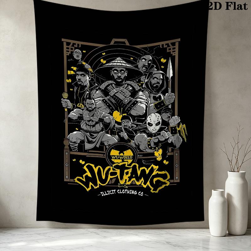 Tenture murale du clan Wutang Accrochage mural esthétique Couverture en tissu imprimé Tapisseries décoratives Pour chambre à coucher Salon Décoration de la maison