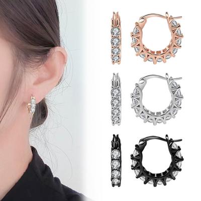 1 Pair Cubic Zirconia Huggie Earrings U-shaped Small Contrast Color Polished Metal Earrings Cartilage Nail Earrings Daily Dating Party Jewelry