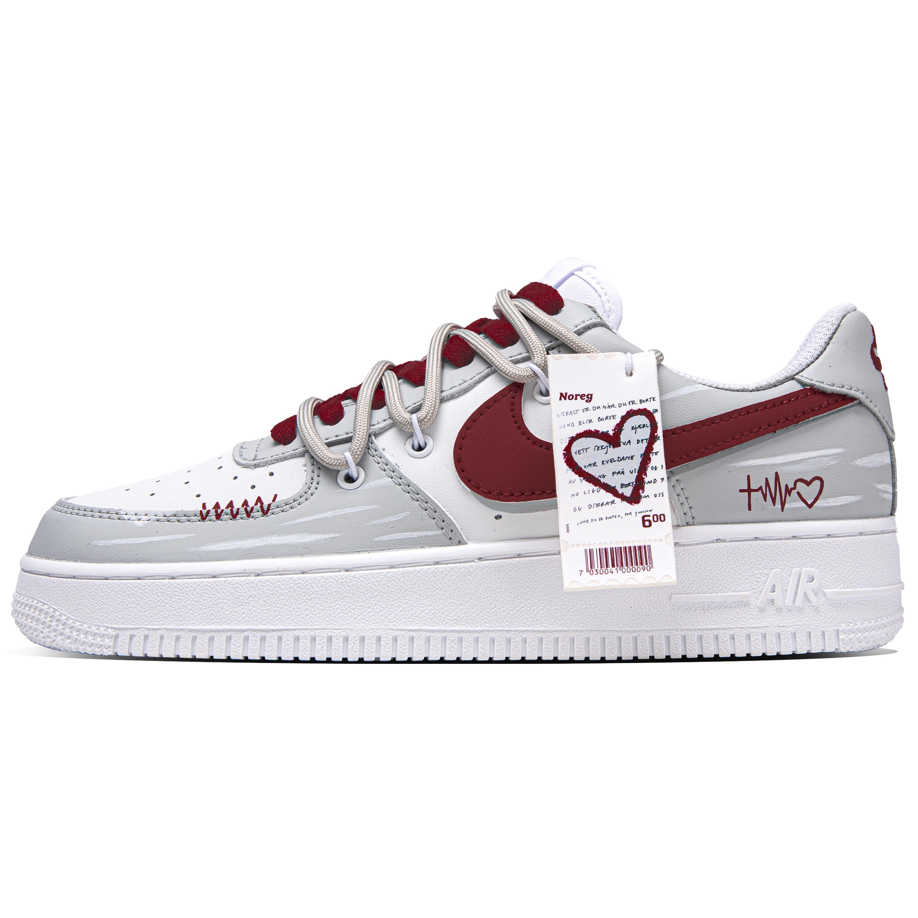 

Nike Air Force 1 Love Letter Leather Abrasion Resistant Low top Skateboard Shoes Unisex Gray White Red CW2288-111(Team63-) 42