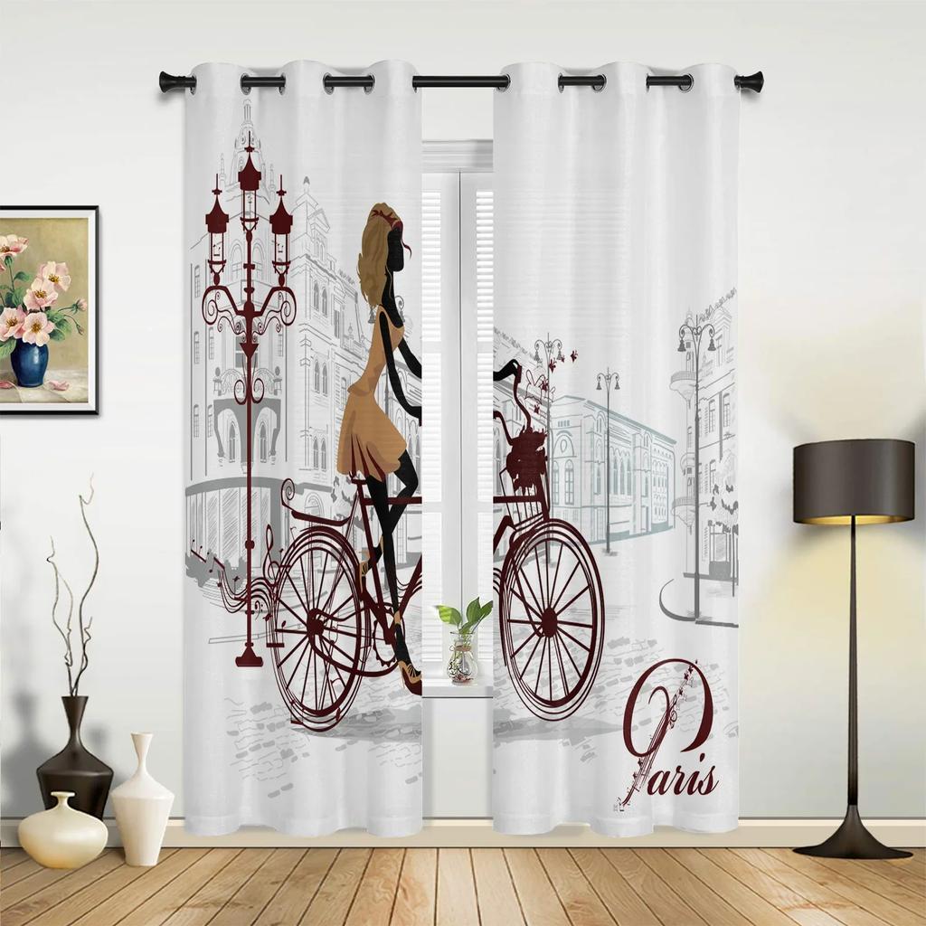 France Paris Tower  Air Balloon Retro Curtains for Bedroom Living Room Drapes Kitchen Children Window Curtain Home Decor