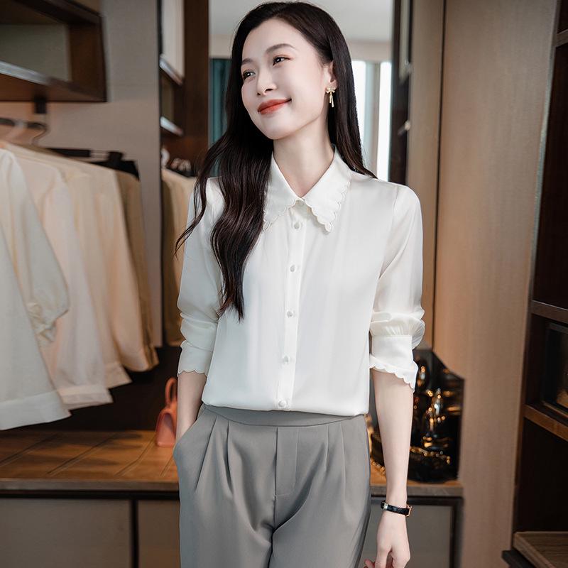 

2025 Spring Women s Silk Wave Lapel Shirt - Solid Color Design A3632 XXL