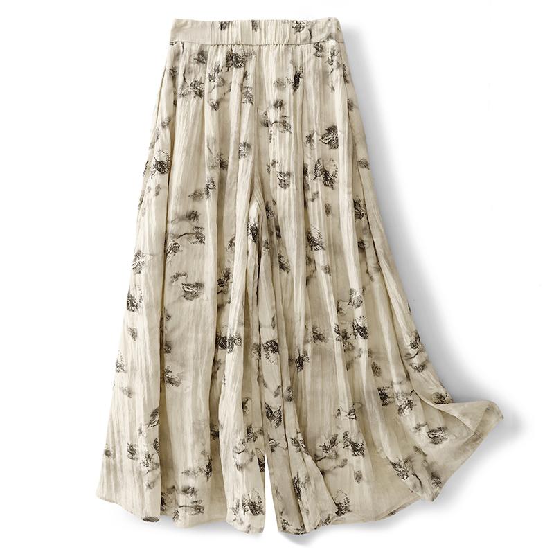 DIMANAF Summer 2025 Plus Size Women Vintage Loose Wide Leg Pants Basic Elastic High Waist Printing Pants Casual Long Trousers
