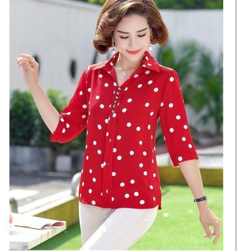 Summer Women's Clothing Polka Dot Shirt Women's Short Sleeved Casual Shirt Mid Sleeved Top
