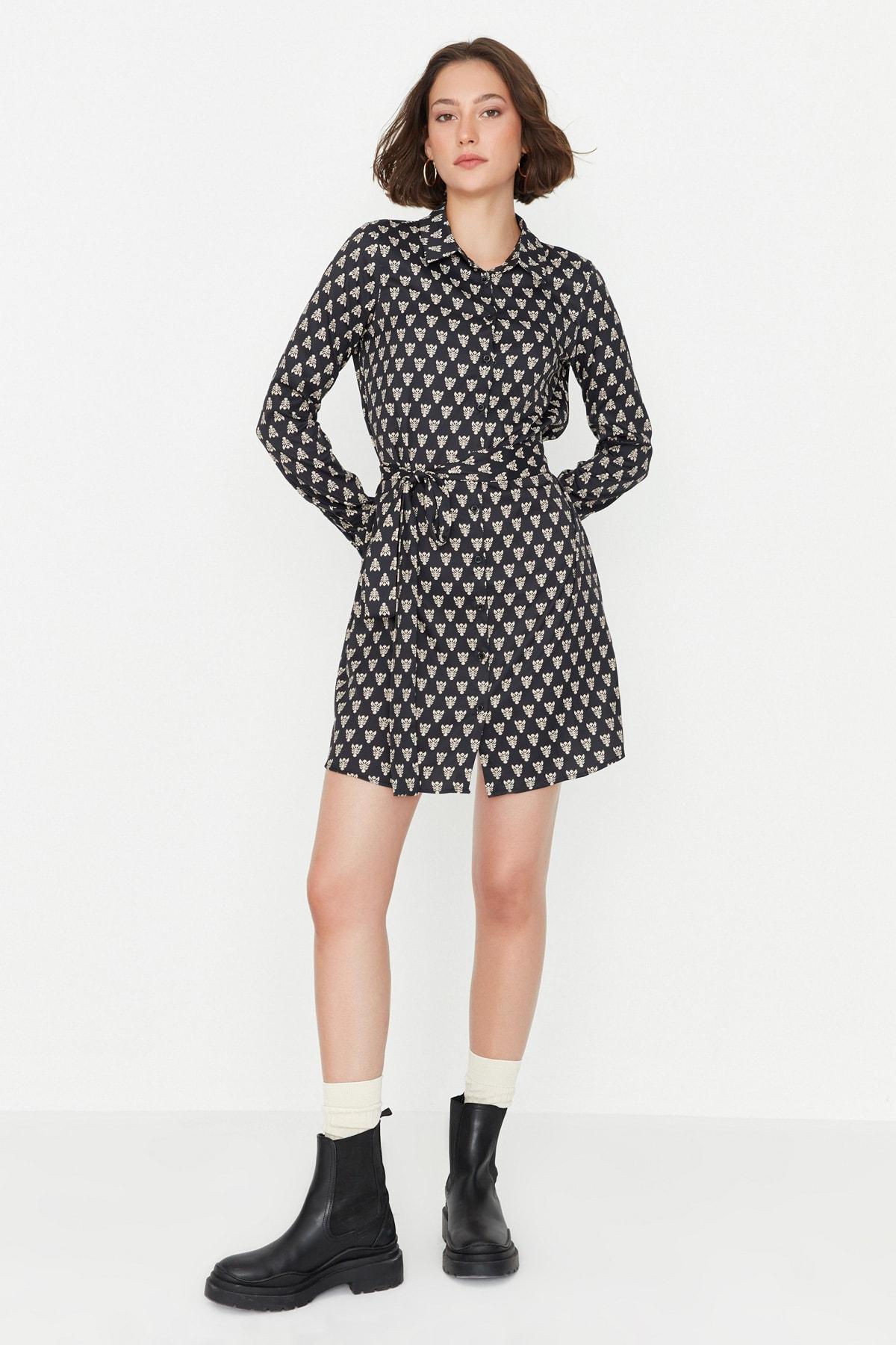 

Платье - Черный - Платье-рубашка