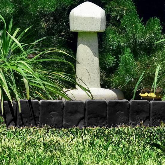 Imitation Stone Garden Fence Garden Landscaping Edging Border Panel Decorative Plastic Retaining Border with Stake for Flower Bed Path Lawn Outdoor