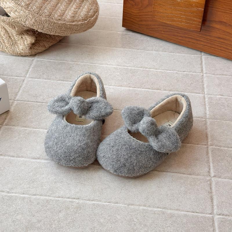 Kids Bow Decor Fleece Lined Flat Shoes 21 серый