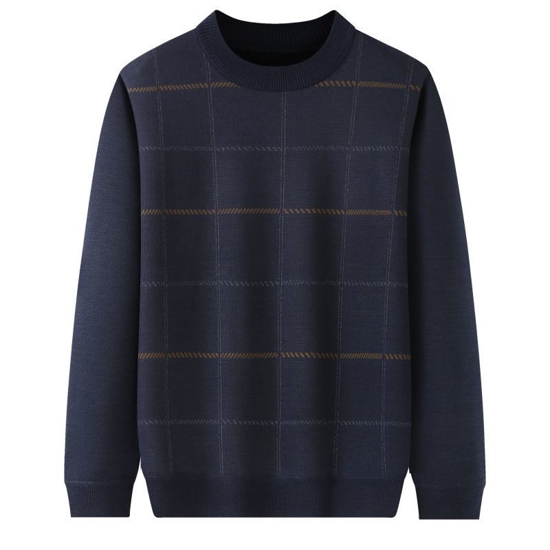 Padded and Thickened Winter Inner Knitted Sweater Dad Middle-aged and Elderly Men's Sweater Warm Round Neck Bottoming Fall and Winter Tops