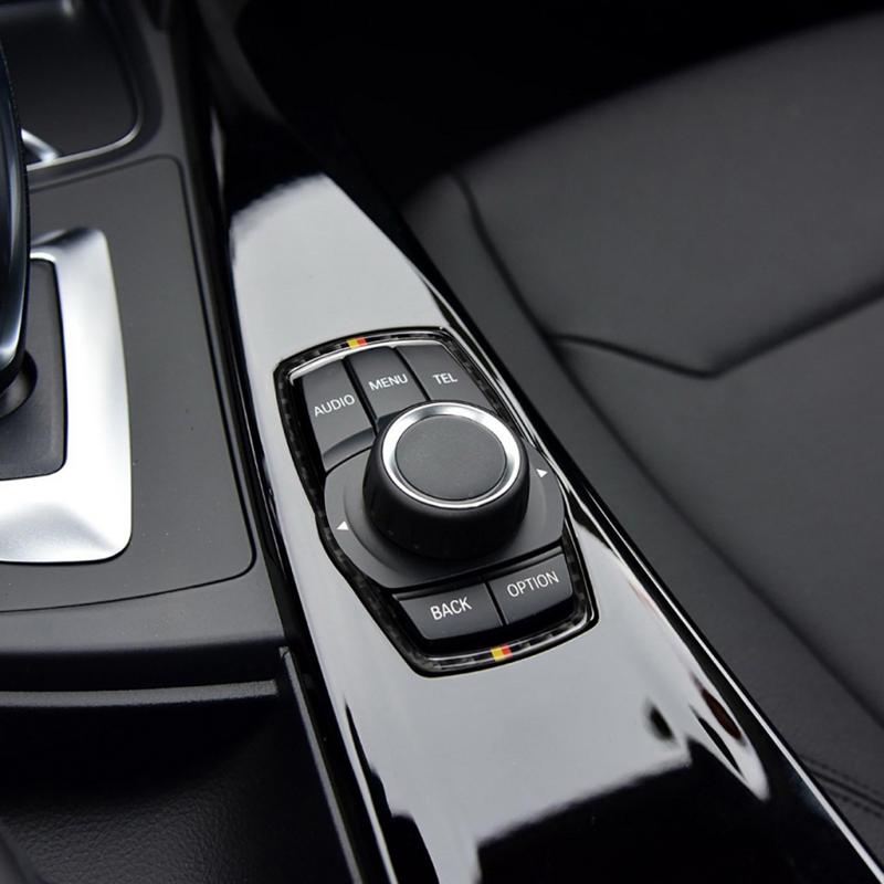 Πλαίσιο από ανθρακονήματα αυτοκινήτου για αυτοκόλλητα κουμπιών BMW Media Κάλυμμα πόμολο για F10 F20 F30 F34 F07 F25 F26 F15 F16 F-Best εσωτερικό