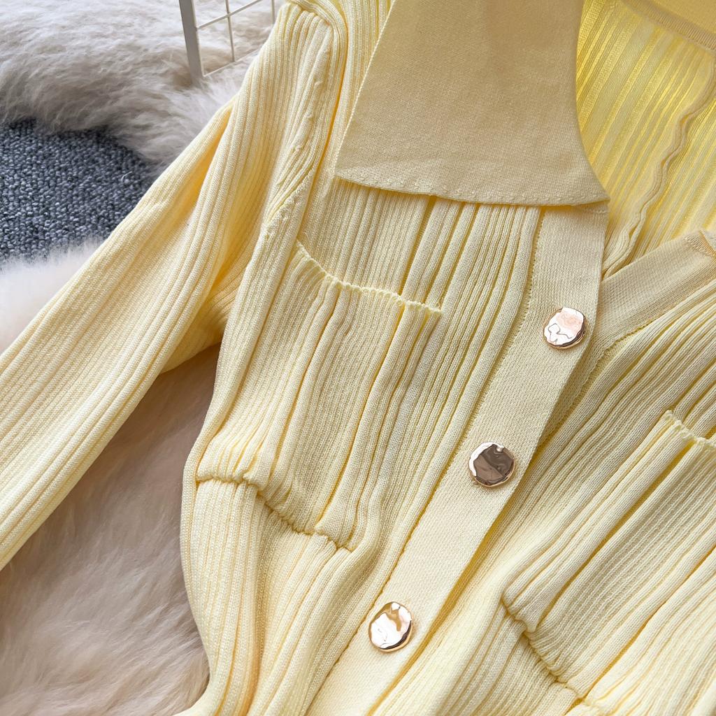 Toamnă Primăvară Femei Rochii de Petrecere de Pe Catwalk Mânecă Largă Pulover Tricotat Nasturi Unici Rochie Lungă Maxi Tip Sirenă