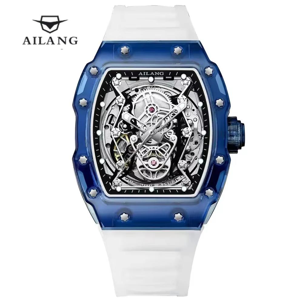 AI LANG Famous Brand Silicone Strap Skeleton Mechanical Watch Waterproof Luminous Fashion Automatic Hollow Watches