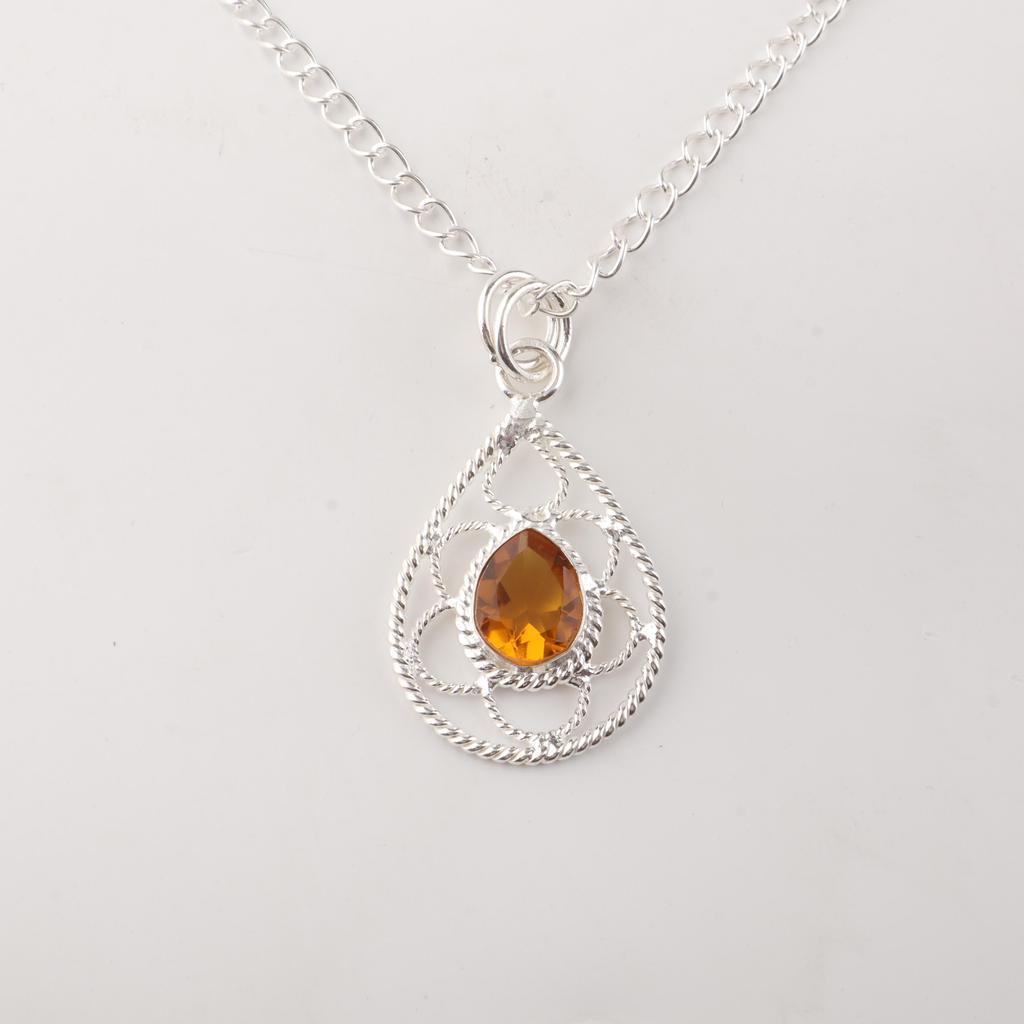 Citrine Gemstone 925 Sterling Silver Handmade Jewelry Pretty Pendant 1.40" For Wife PP-19-3