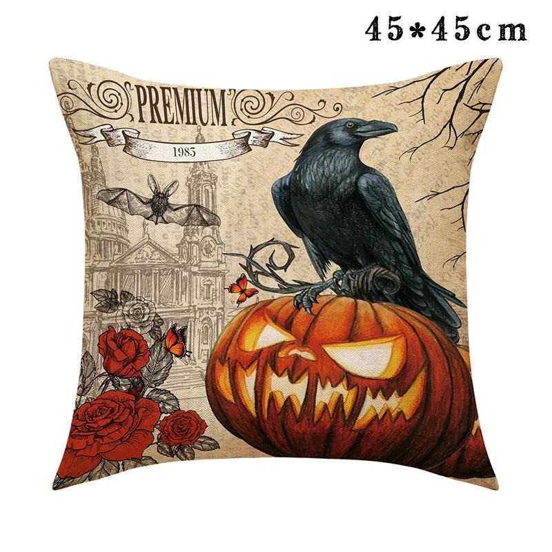 Halloween Pumpkin Scarecrow Pillowcase Black Cat Crow Skull Linen Sofa Cushion Cover Ghost Festival Home Decorative Pillow Case
