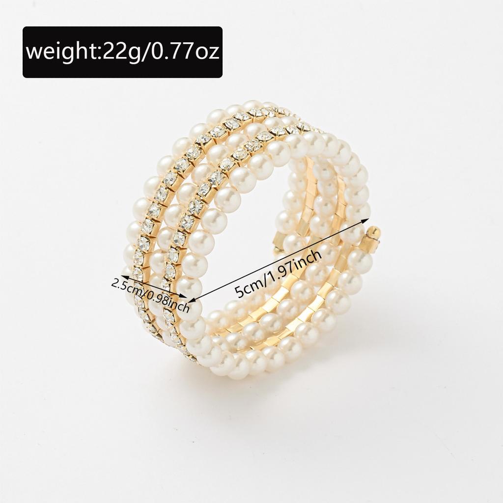 Pearl Stacked Bracelet Set Bridal Wedding Light Luxury High Sense Multi-layer Adjustable Elastic Bracelet