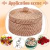 1pc Woven Rattan Round Storage box with Lid Camel 14x10.1cm