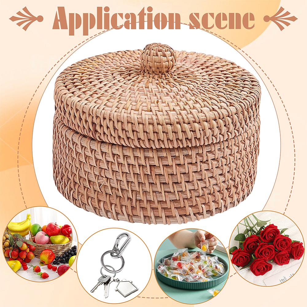 1pc Woven Rattan Round Storage box with Lid Camel 14x10.1cm