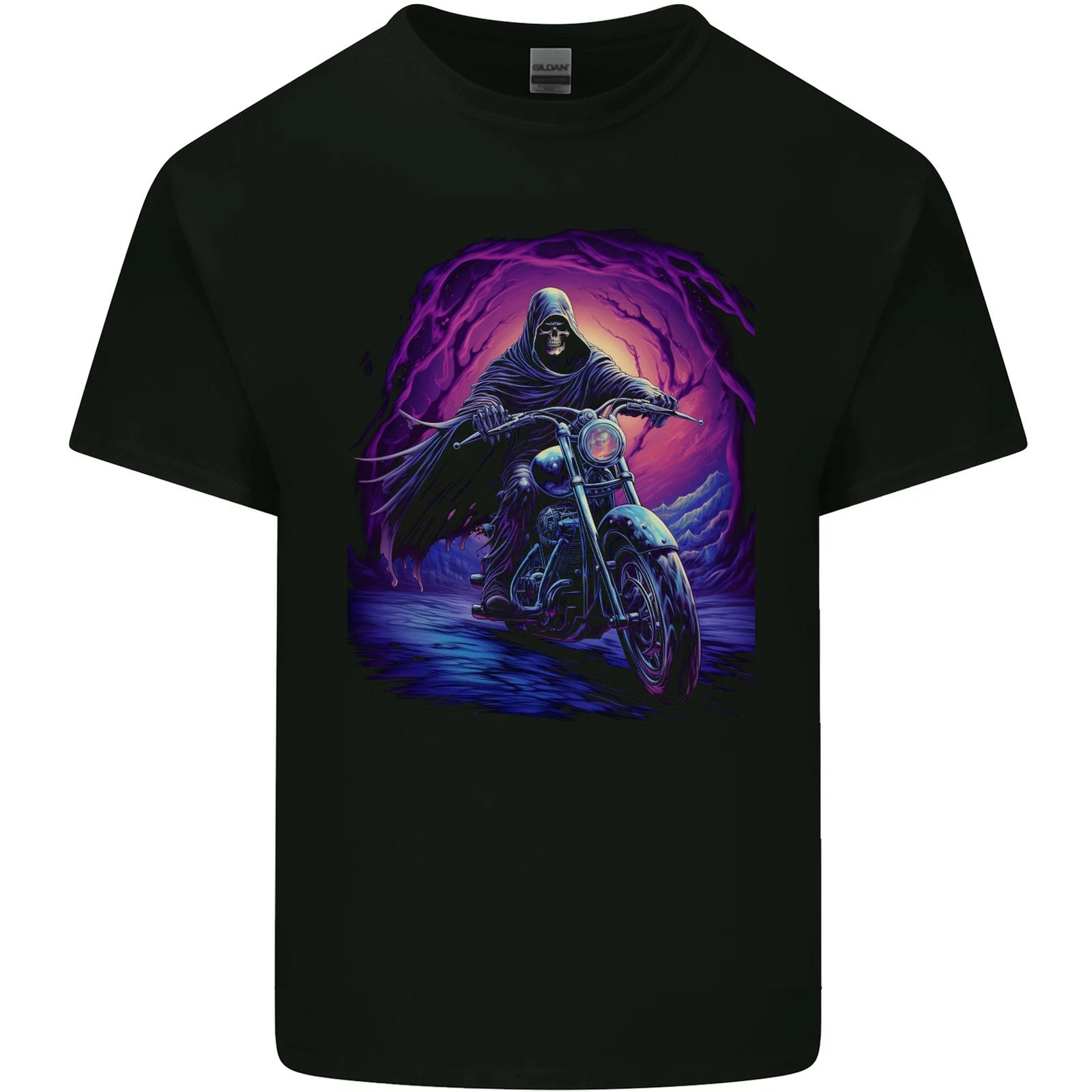 Skull Biker Motorcycle Motorbike Grim Reaper 13 Kids T-Shirt Childrens 4XL