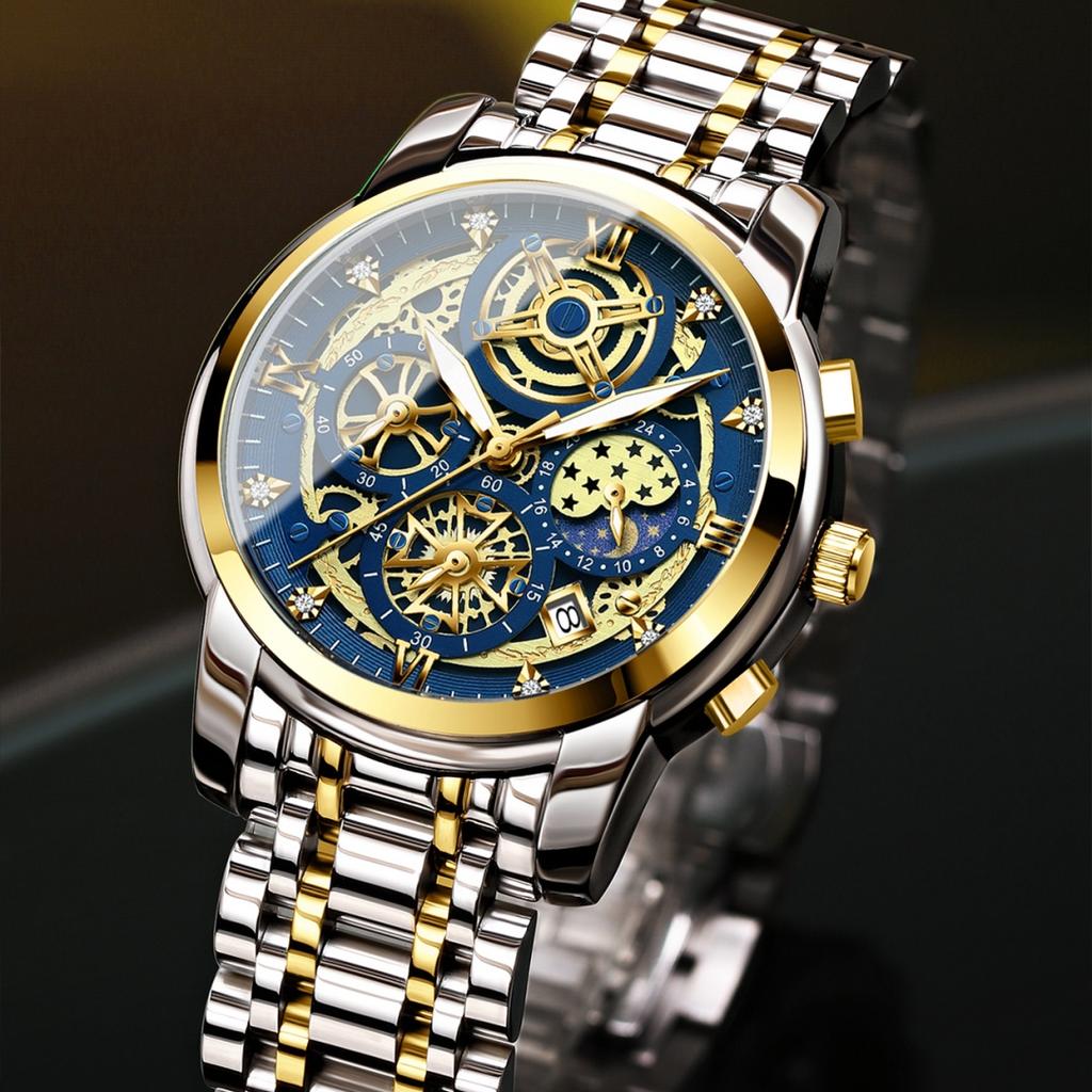 BINBOND Luxury Men's Quartz Watches Stainless Steel Date Chronograph Men Wristwatch Waterproof Luminous Fashion Man Watch