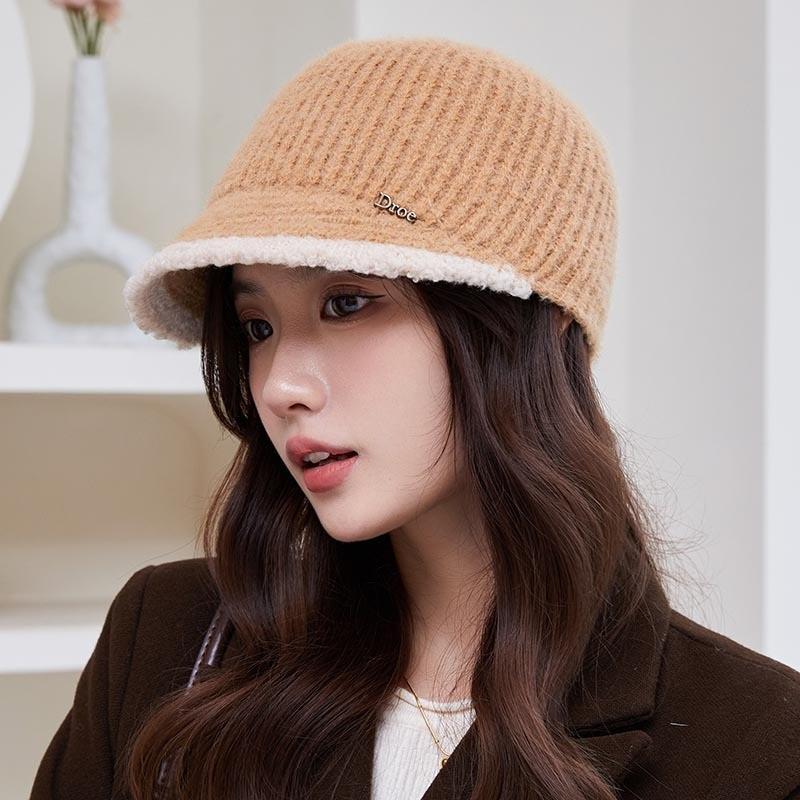 

Autumn and winter temperament bucket hat women windproof warm cold versatile face small knitted bucket hat 52-56cm хакі