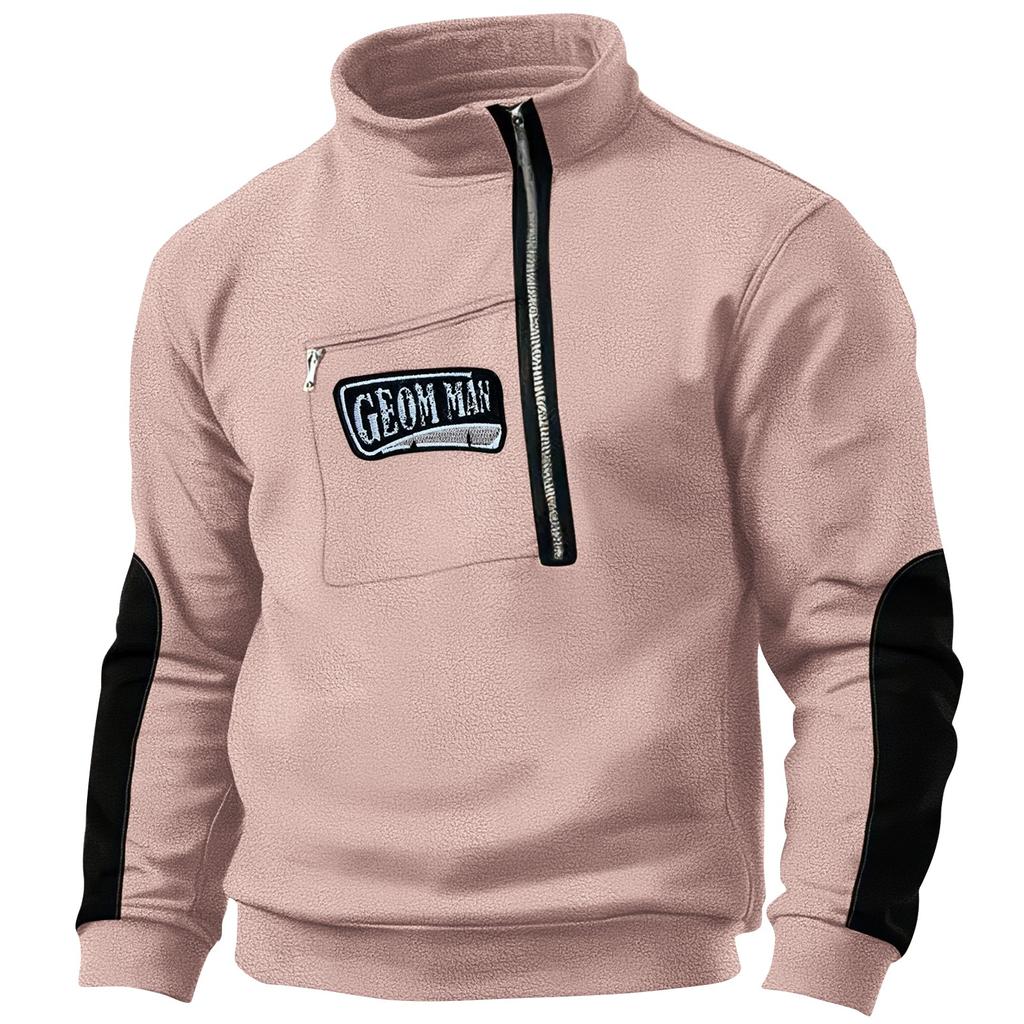 Men's Winter Zipper Sweatshirt Fleece Warm Sweatshirt Men's Pullover Stand Collar Sweatshirt