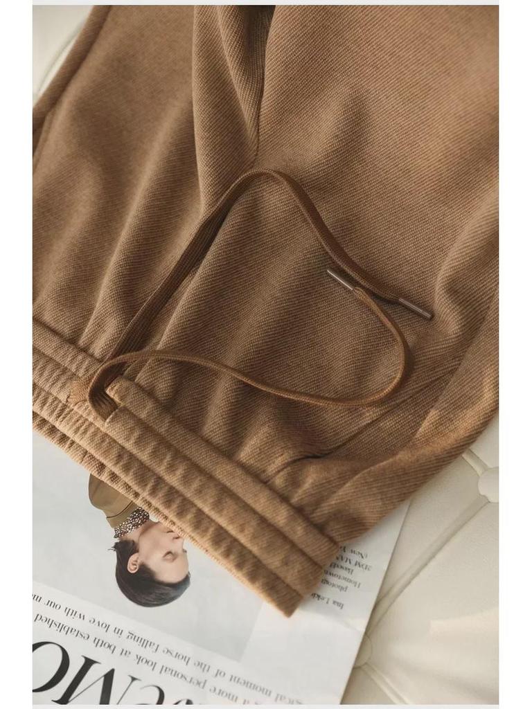 High-Waist Elastic Tweed Wool Pants - Autumn/Winter Women's Wide-Leg Straight Cut with Soft Drape