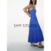 Summer New Product Women's Clothes French Laminated Decoration V Neck Bowknot Decoration Poplin Midi Skirt Dress 3152317