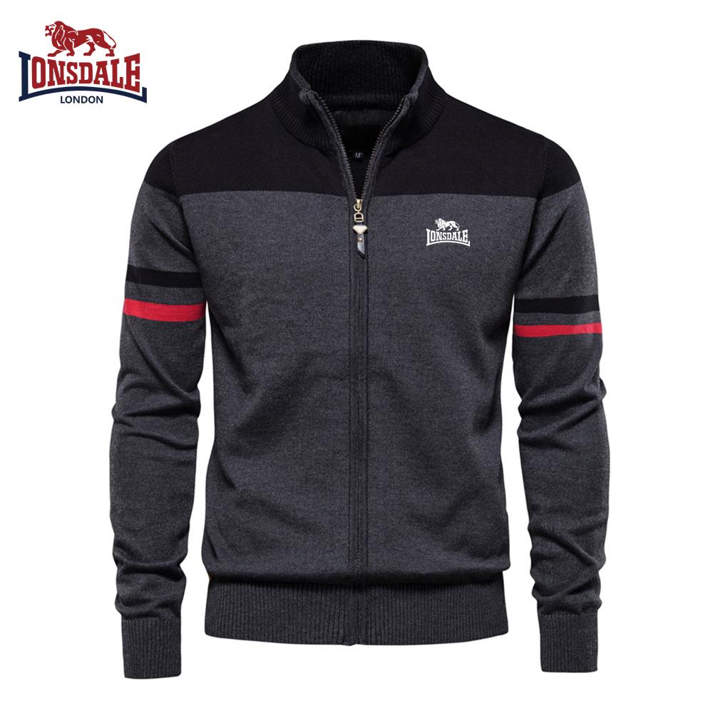 Lonsdale Вышитый осенне-зимний новый вязаный кардиган мужской свитер на молнии вязаный свитер модный тренд мужская одежда S