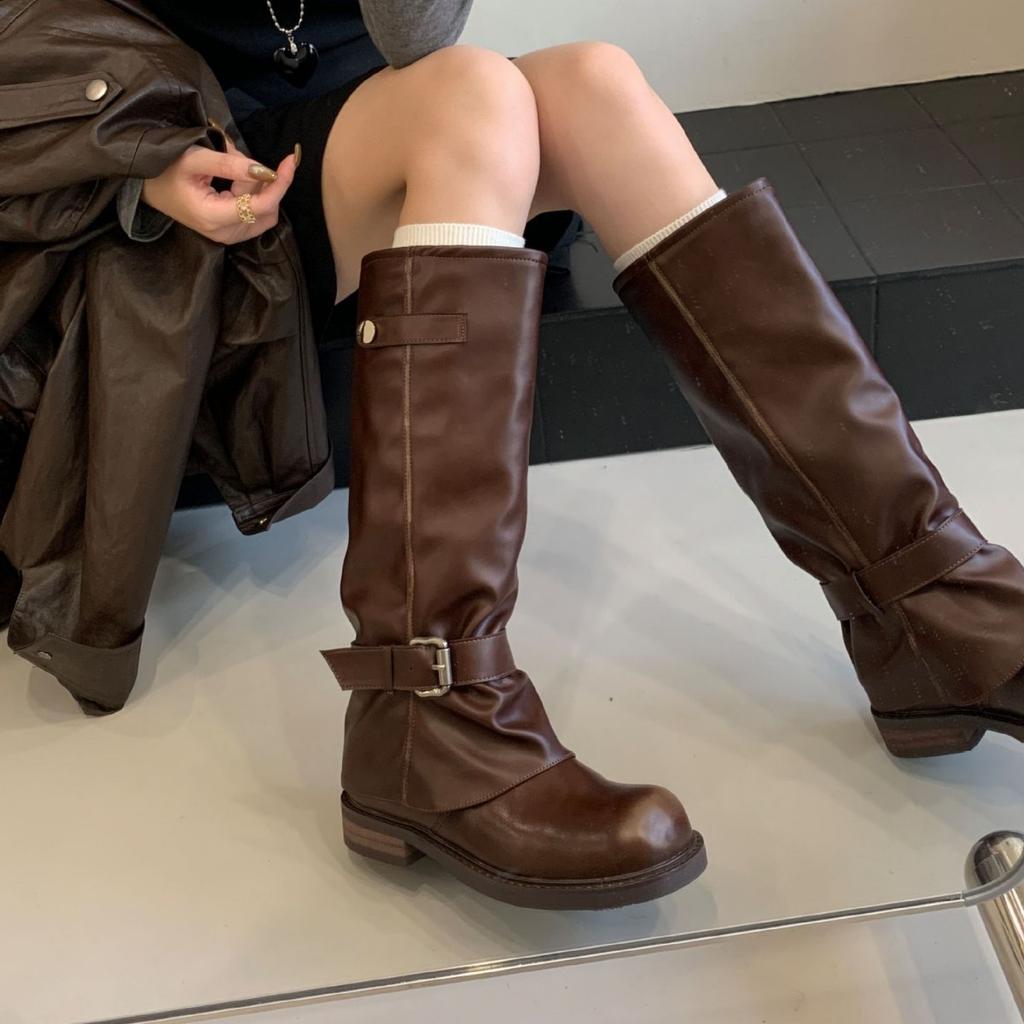 Square Head Polished High Boots Light Luxury Niche Retro 2025 Autumn and Winter New Thick Heel Short Boots Niche Women's Boots