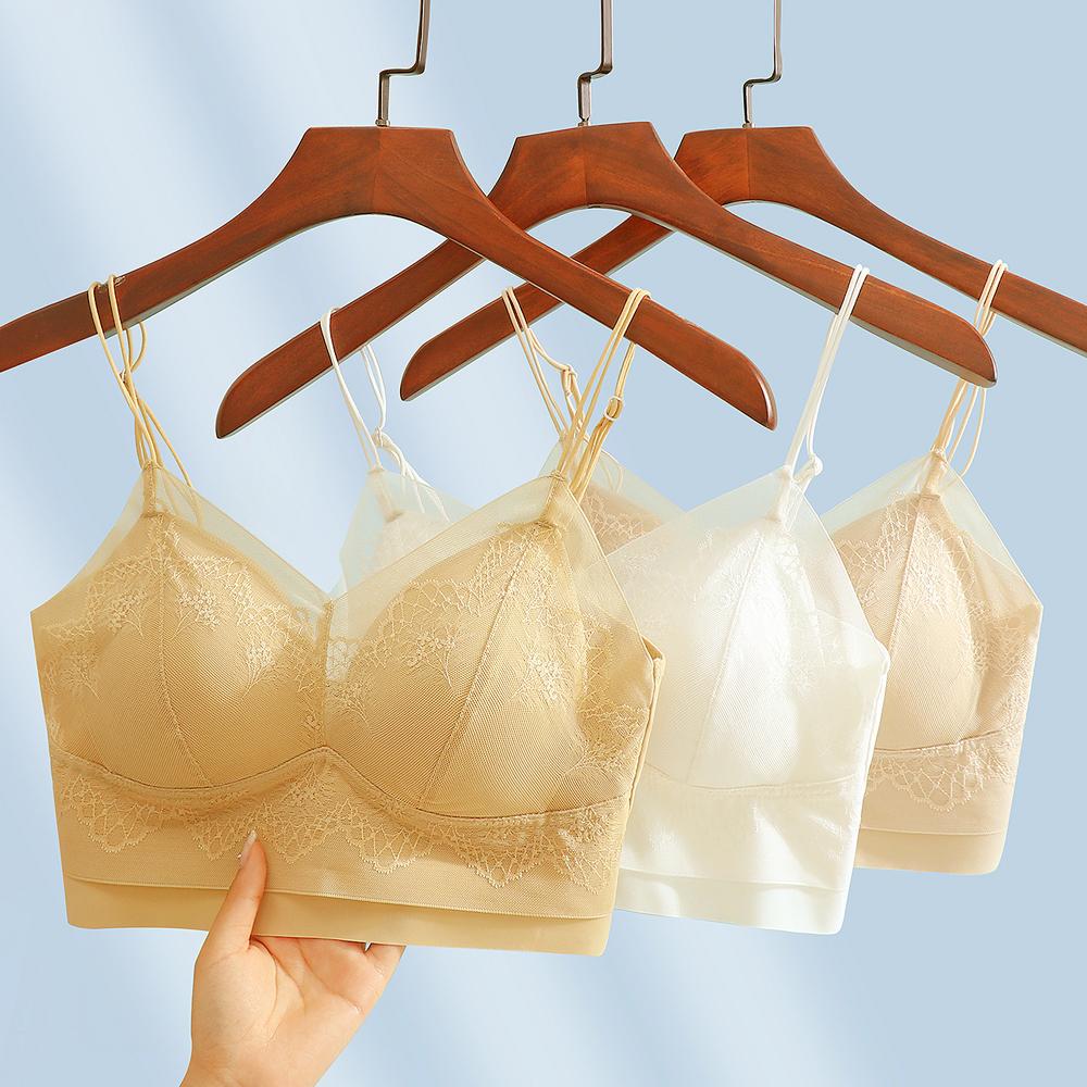 French Lace Backless Women's Bra Comfortable Breathable Silk Sling One-Piece Wire-Free Push-Up Cami