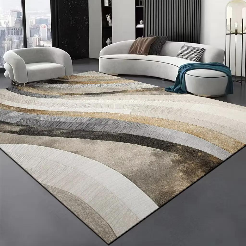 Luxury Black Stripe Large Living Room Carpet Senior Rib Decoration Parlor Sofa Area Rug Luxury Hall Carpets Washable Floor Mat