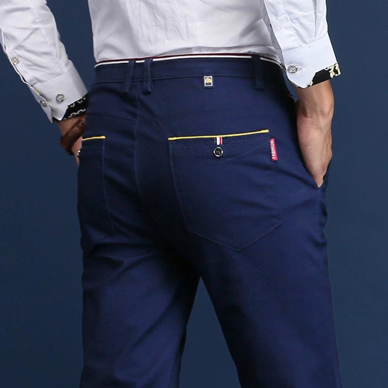 

Spring Autumn Men S Elastic Versatile Casual Pants Men S Business Slim Fit Straight Leg Cotton Long Pants 28 темно-синього кольору