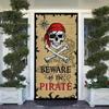 Pirate Door Cover Banner Beware of the Pirate 71x35 Inch Party Door Sign for Front Door Skull Map Design Door Cover for Halloween Theme Party Outdoor