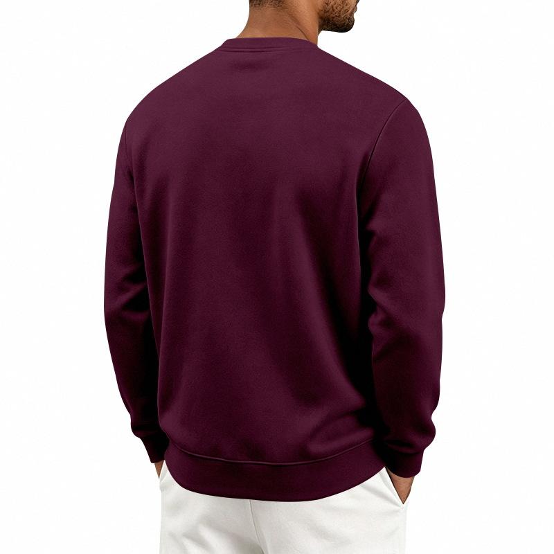 Autumn Winter Men Solid Color Crew Neck Sweatshirt Long Sleeve Loose Casual Daily Outdoor Pullover Sweatwear