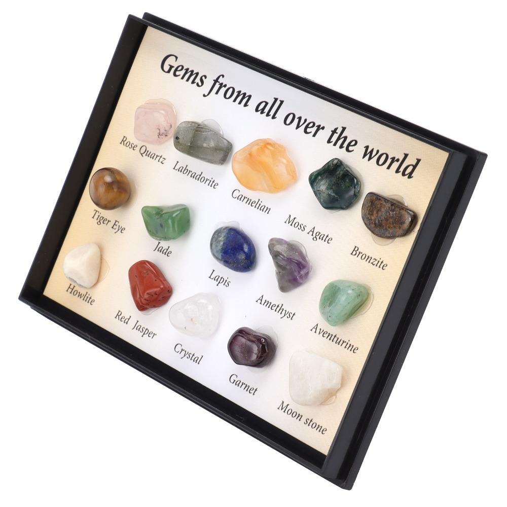 multi-color natural mineral texture mini crystal collection stones  cabinet mineral specimen layout