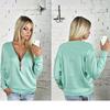 Fashion Full Women Sleeve Sexy Deep V Neck Blouse Plus Size Sweater Zipper