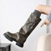 New Women's Boots High Quality Fashionable Round Toe Solid Color Buckle Mid-heeled Sleeve Women's High Boots