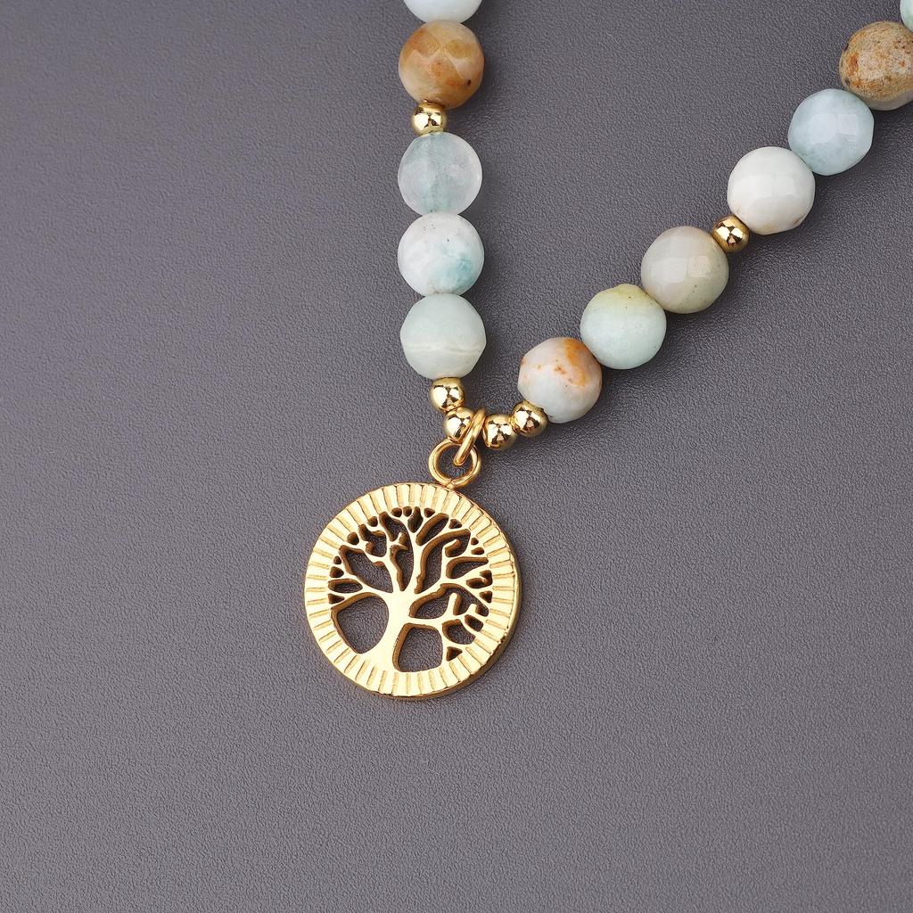 [KOAI] Life Tree 108-bead Multicolor Colorful Cut Amazonite Variscite Tree of Life Prayer Bracelet for Passing Exams, Health Luck, and Other Power