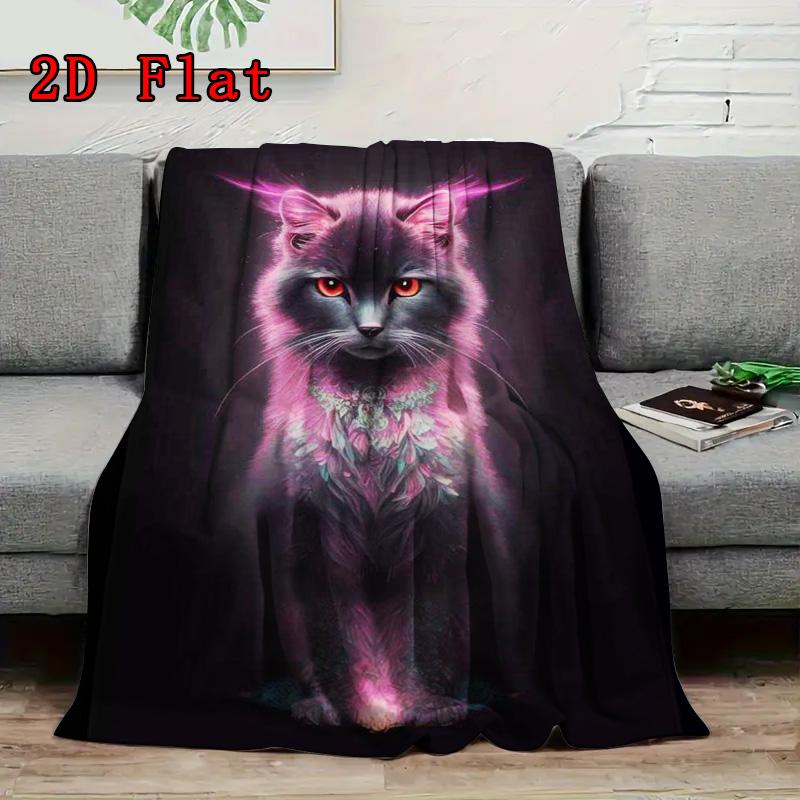 Charming Pink Cat 2D Flat Pattern Flannel Blanket High Quality All Seasons Warmth and Comfort Perfect for Christmas Gifts.