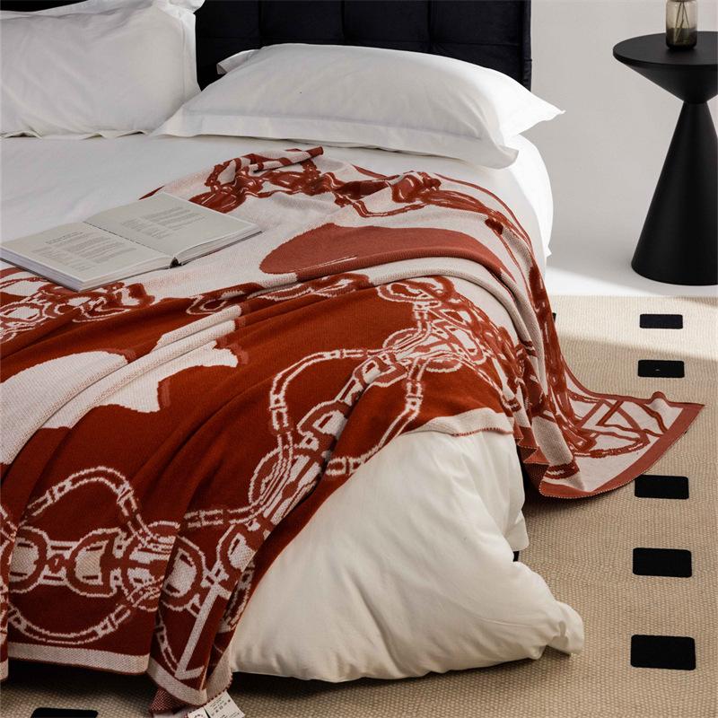 Horse Chain Knitted Blanket Brown Bedspread Modern Orange Decorative For Sofa Throw Warm Living Room Bedding Home Decorations