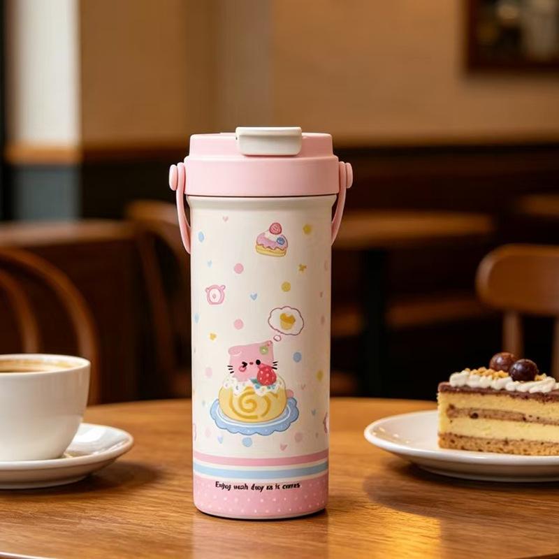 Water Bottle Sweet Cute Thing Portable Double Drink Coffee Thermos Cup Cute Style Sub Polka Dot Household Water Cup
