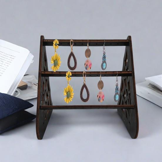 מעמד אחסון עגילי עץ, נושא משקל חזק, עיצוב רב-שכבתי, עיצוב כפרי, מחזיק לתצוגת עגילים, מארגן תכשיטים