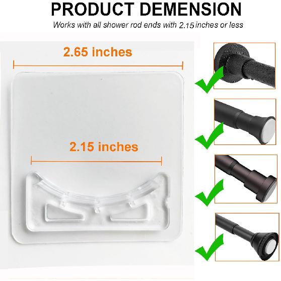 Spring Tension Rod Holder, 4 Packs Transparent Shower Rod Bracket No Drilling, Adhesive Tension Curtain Rod Retainer Shower Curtain Rod Holder, 2.15