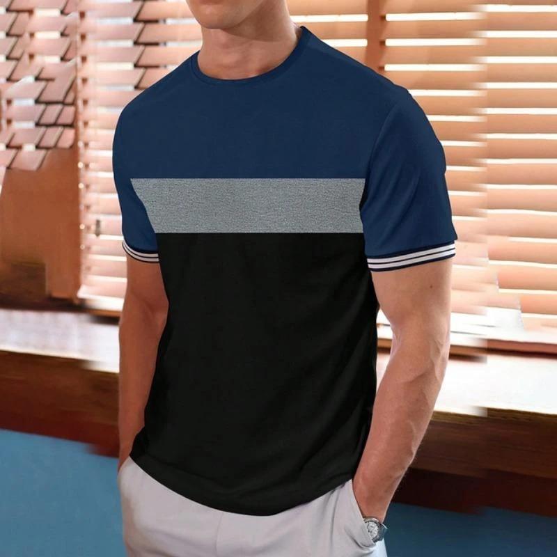 Summer new men's printed T-shirt round neck top