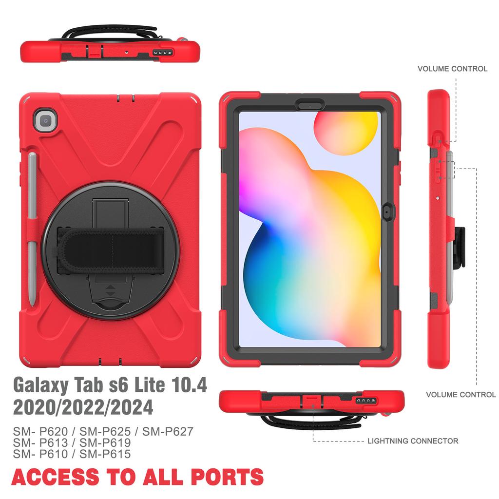 For Samsung Galaxy Tab S6 Lite Stand Case SMP620 P610 P613 P615 P619 Anti-knock Cover Holder with Pencil Slot and Shoulder Strap