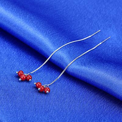 Gioielli per Orecchie Frangia Lunga Piccola Orecchini con Perline Rosso Ciliegia Creativi Orecchini con Perline Rosse Innamorati