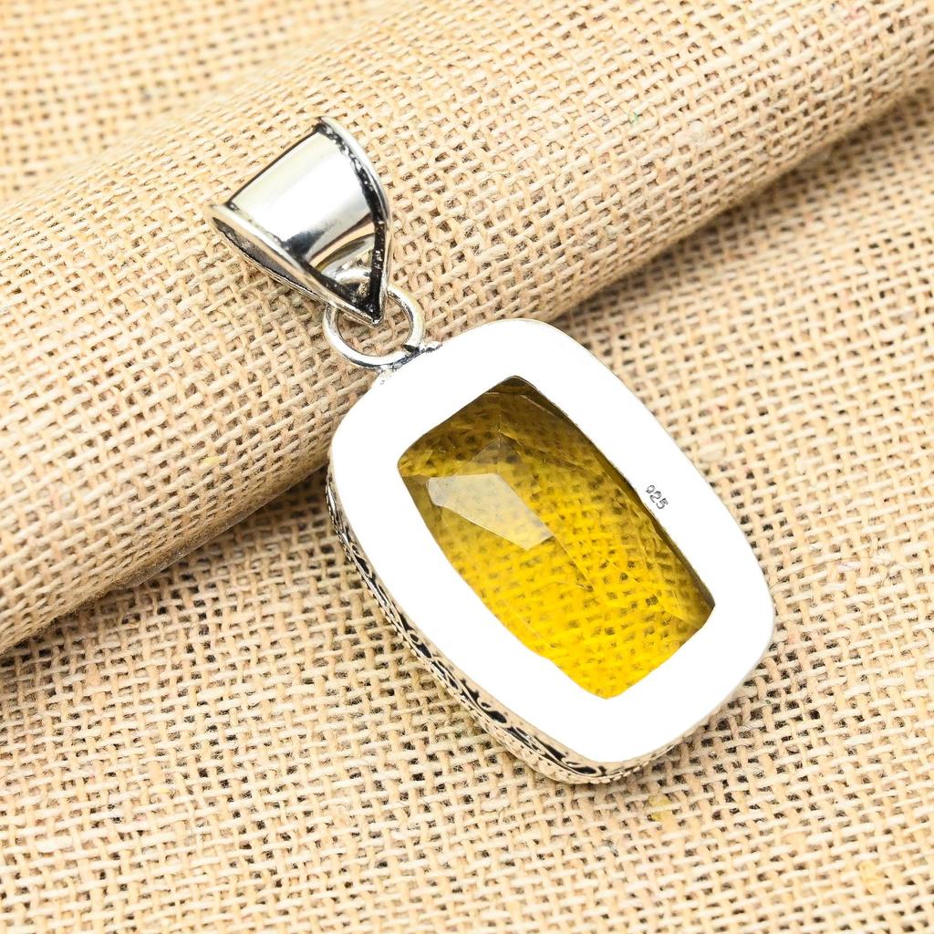 Attraktiv Citrin Ädelsten Handgjord 925 Sterlingsilver Smycke Härligt Hänge Gåva Till Hennes