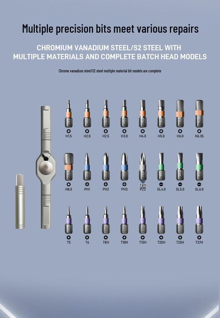 24-in-1 Portable Ratchet Screwdriver Set with S2 Bits for Household Repairs